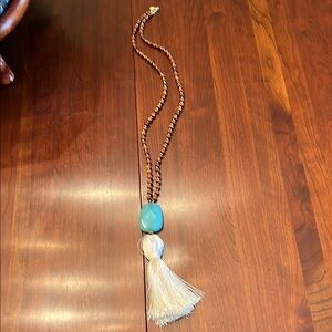Brown and Blue Tassel Necklace with Beads